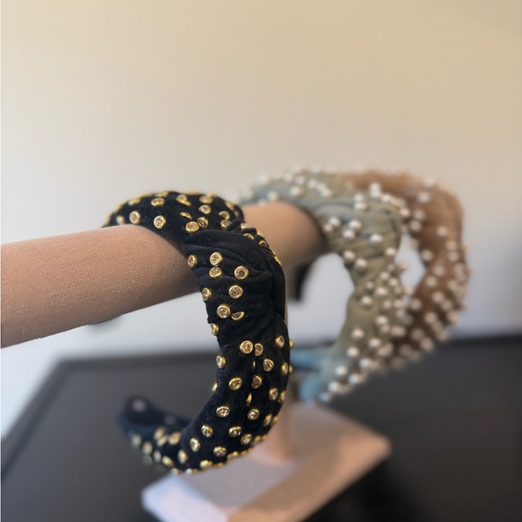 Lele Sadoughi Black Velvet Headband with Gold Details - Picture 2 of 3